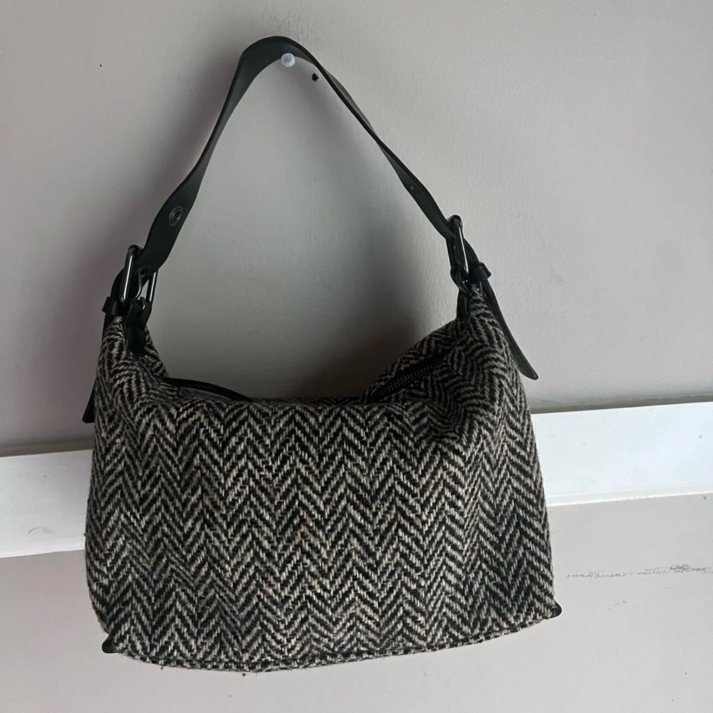Banana Republic Black and Gray Herringbone Hobo Bag